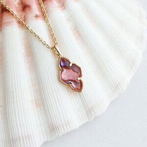 Kendra Scott Light Burgundy Illusion Framed Abbie Pendant Necklace Gold